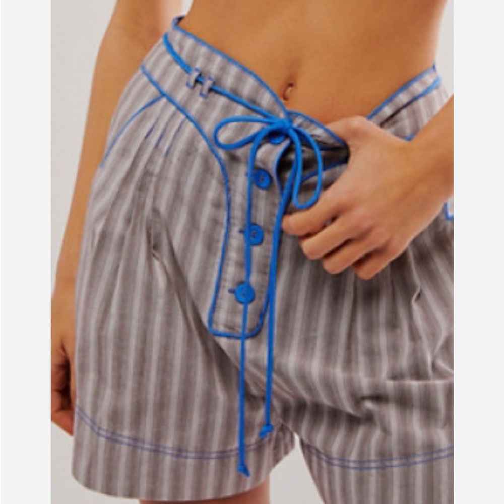 Free People Sunday Stroll Shorts XS Blue Trim Striped Boho Pull On - Picture 2 of 7